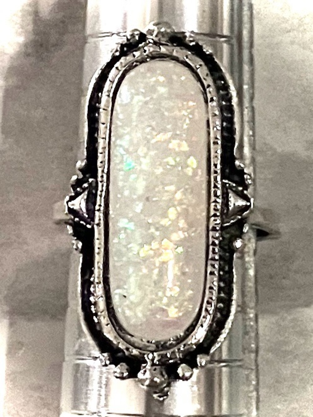 Opal-Inlay Silver Statement Ring - White Opal